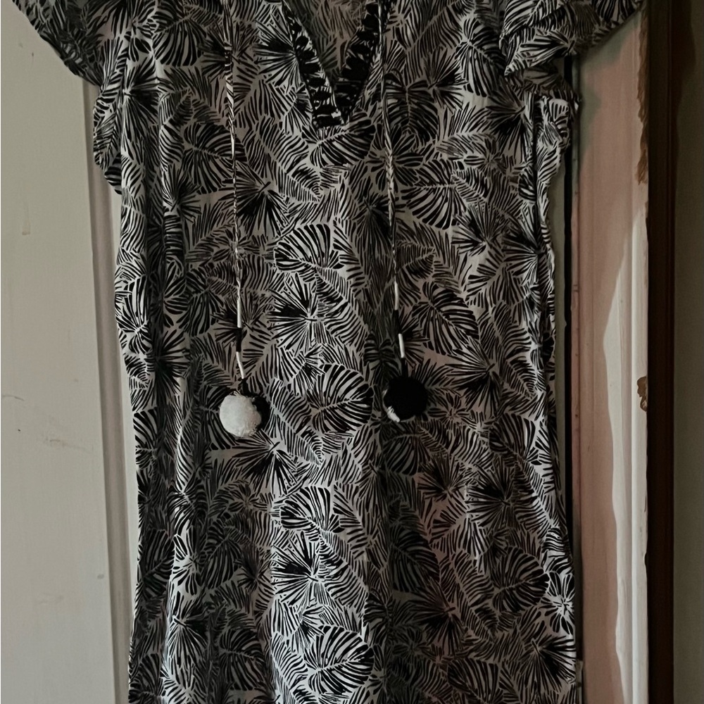 Vineyard Vines Monochrome Leaf Pattern dress size xs 💯 Linen black/white